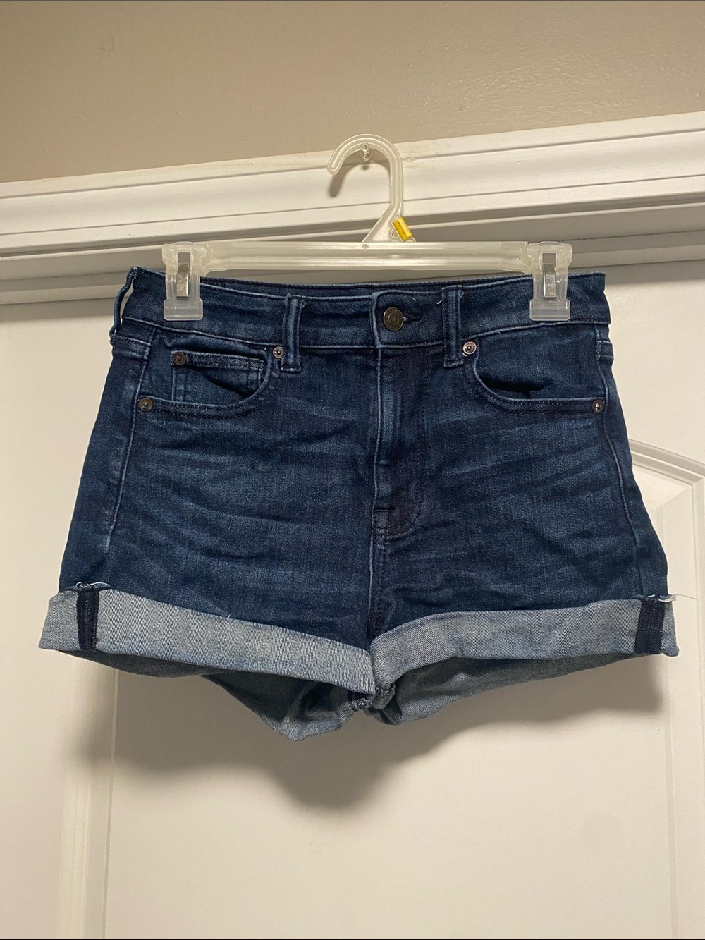 American Eagle “Super hi-rise shortie” Dark Denim Shorts